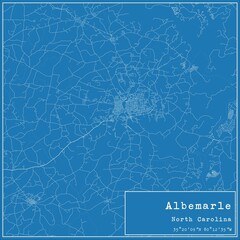 Blueprint US city map of Albemarle, North Carolina.