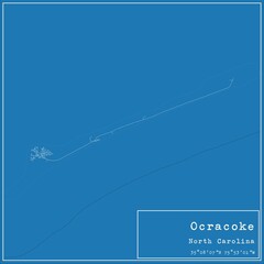 Blueprint US city map of Ocracoke, North Carolina.