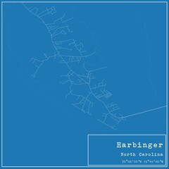 Blueprint US city map of Harbinger, North Carolina.