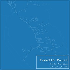 Blueprint US city map of Powells Point, North Carolina.