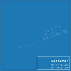 Blueprint US city map of Hatteras, North Carolina.