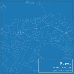 Blueprint US city map of Roper, North Carolina.