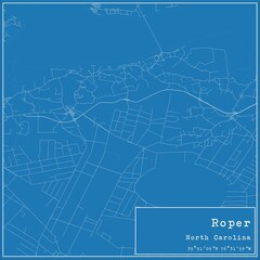 Fototapeta premium Blueprint US city map of Roper, North Carolina.