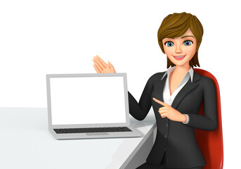 Businesswoman interacting while showing her laptop