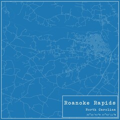 Blueprint US city map of Roanoke Rapids, North Carolina.