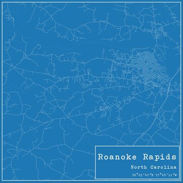 Blueprint US City Map Of Roanoke Rapids, North Carolina.