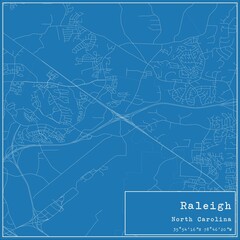 Blueprint US city map of Raleigh, North Carolina.