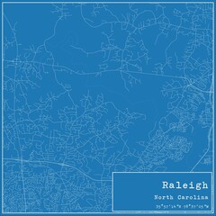 Blueprint US city map of Raleigh, North Carolina.