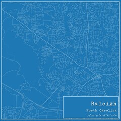 Blueprint US city map of Raleigh, North Carolina.