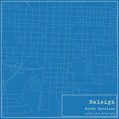 Blueprint US city map of Raleigh, North Carolina.