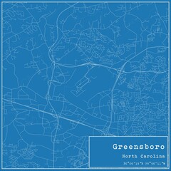 Blueprint US city map of Greensboro, North Carolina.
