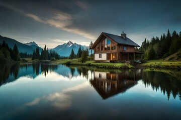 reflection of the house on the lake