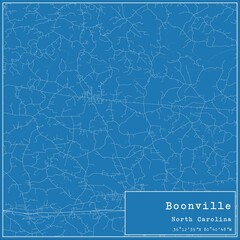 Blueprint US city map of Boonville, North Carolina.