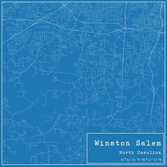 Blueprint US city map of Winston Salem, North Carolina.