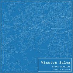 Blueprint US city map of Winston Salem, North Carolina.
