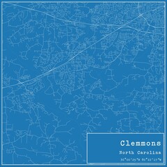 Blueprint US city map of Clemmons, North Carolina.
