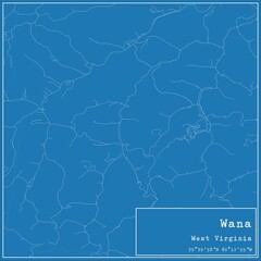 Blueprint US city map of Wana, West Virginia.