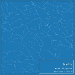 Blueprint US city map of Metz, West Virginia.