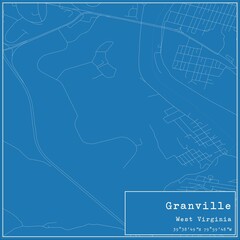 Blueprint US city map of Granville, West Virginia.