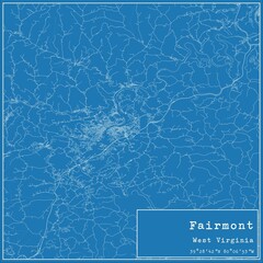 Blueprint US city map of Fairmont, West Virginia.