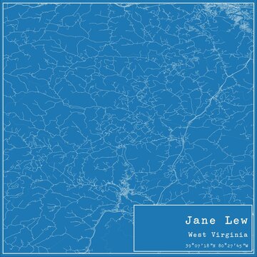 Blueprint US city map of Jane Lew, West Virginia.