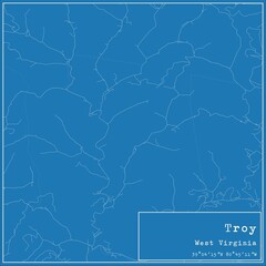 Blueprint US city map of Troy, West Virginia.