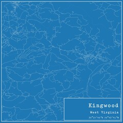 Blueprint US city map of Kingwood, West Virginia.