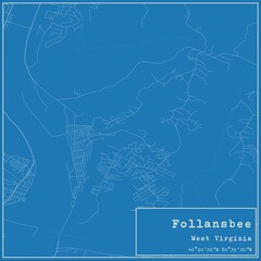 Blueprint US city map of Follansbee, West Virginia.