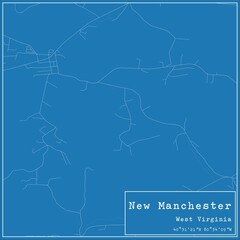 Blueprint US city map of New Manchester, West Virginia.