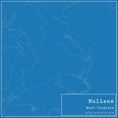 Blueprint US city map of Mullens, West Virginia.