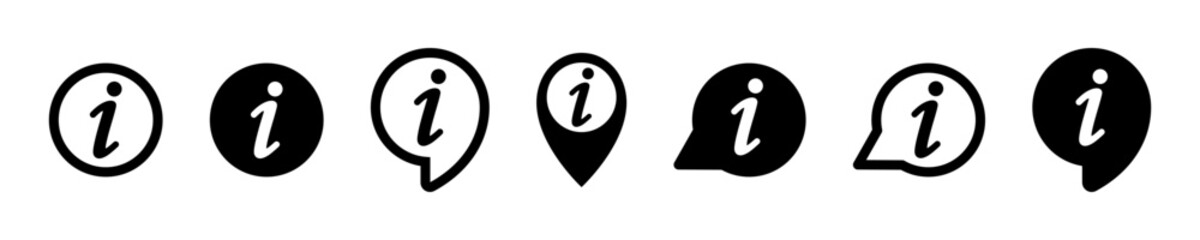 Set of information vector icons. Info, faq and help sign. Inform to support. Search answer.