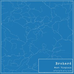 Blueprint US city map of Brohard, West Virginia.