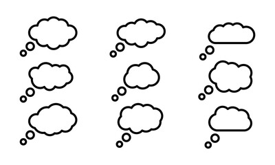 Set of thinking cloud vector icons. Dream cloud. Line empty speech bubble, comment or comic message. Vector 10 Eps.