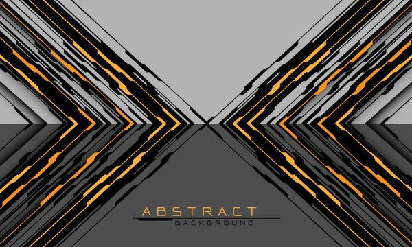 Abstract cyber circuit yellow black arrow direction geometric cross on grey blank space design modern futuristic technology creative background vector