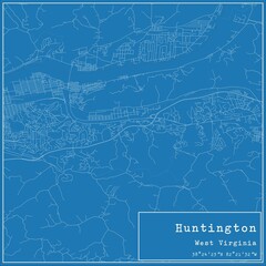 Blueprint US city map of Huntington, West Virginia.