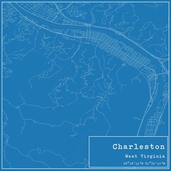 Blueprint US city map of Charleston, West Virginia.