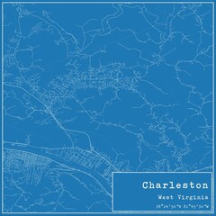 Blueprint US city map of Charleston, West Virginia.