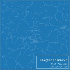 Blueprint US city map of Shepherdstown, West Virginia.