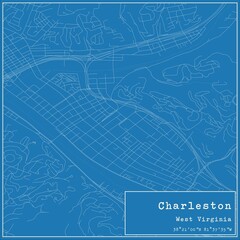 Blueprint US city map of Charleston, West Virginia.