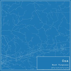 Blueprint US city map of Ona, West Virginia.
