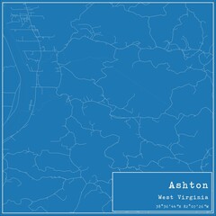 Blueprint US city map of Ashton, West Virginia.