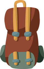 Vector hand drawn cartoon illustration of brown backpack with orange and yellow straps