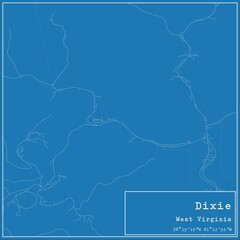Blueprint US city map of Dixie, West Virginia.