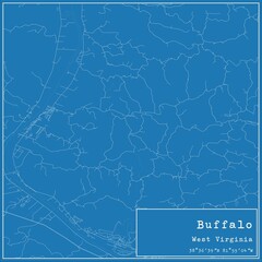 Blueprint US city map of Buffalo, West Virginia.