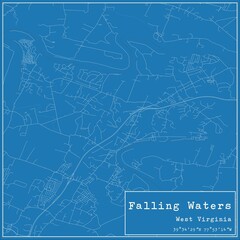 Blueprint US city map of Falling Waters, West Virginia.