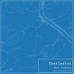 Blueprint US city map of Charleston, West Virginia.