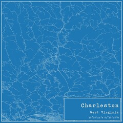 Blueprint US city map of Charleston, West Virginia.