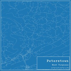 Blueprint US city map of Peterstown, West Virginia.