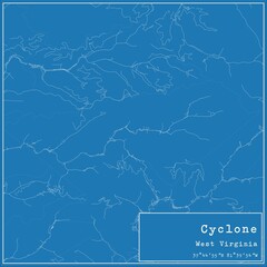 Blueprint US city map of Cyclone, West Virginia.