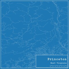 Blueprint US city map of Princeton, West Virginia.
